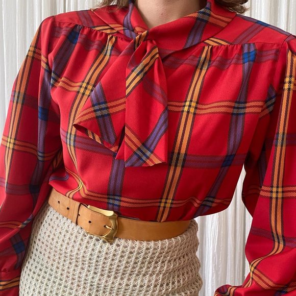 SOLD Vintage Chaus Petites Plaid Long Sleeve top - Picture 2 of 7